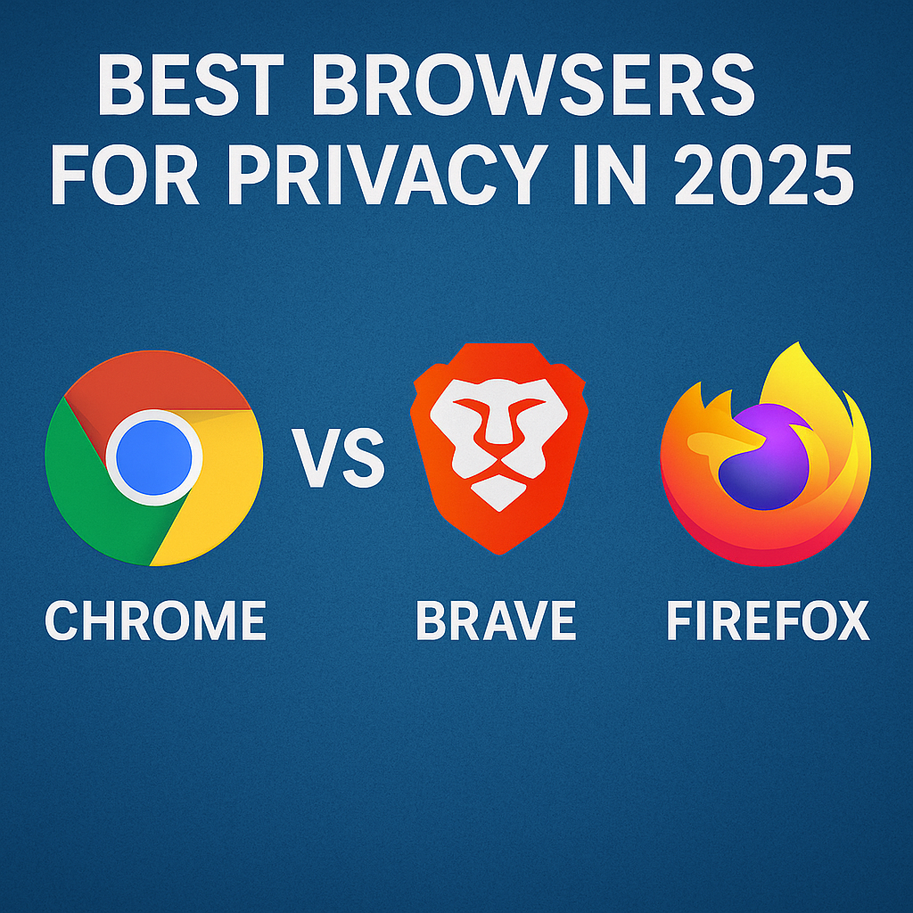 Comparison chart of Chrome, Brave, and Firefox — best browsers for privacy in 2025 for U.S. users