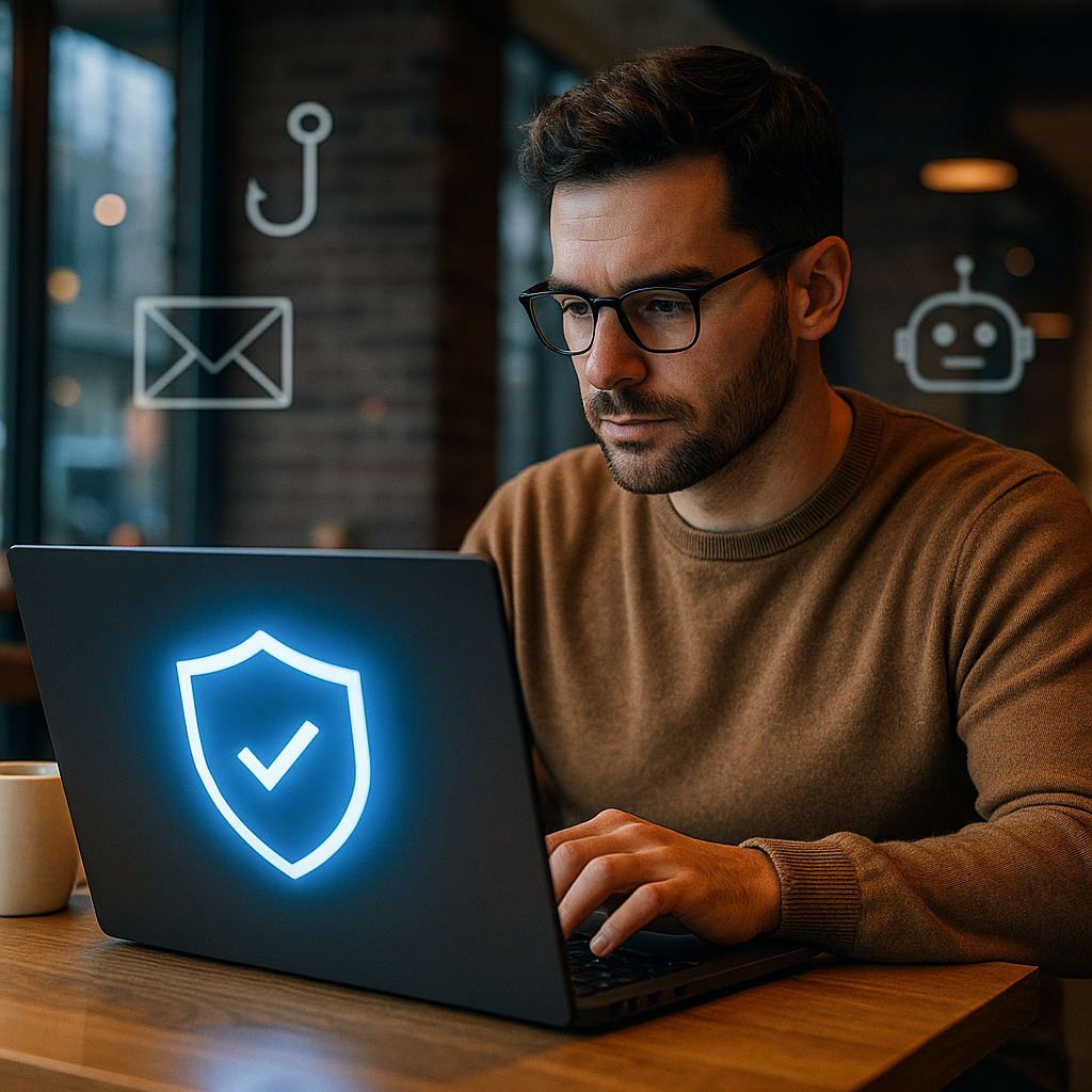 Proton VPN for freelancers using secure connection in a U.S. coffee shop in 2025