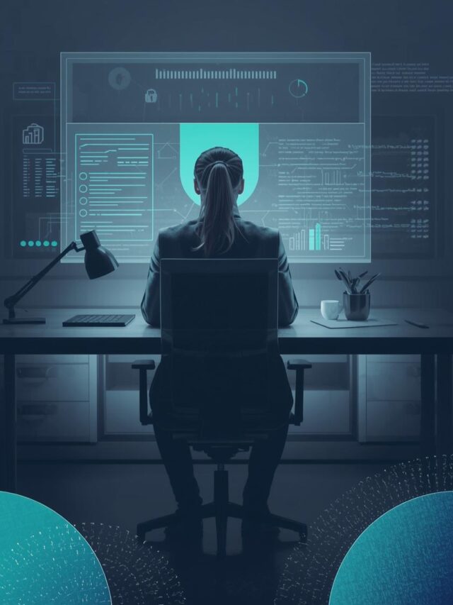 A freelancer working on a laptop securely with icons of a lock, VPN, and shield symbolizing client data protection without an IT team in 2025