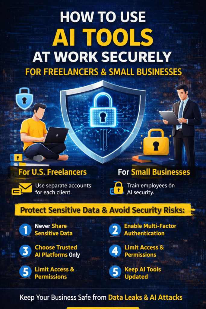 How to use AI tools at work securely for freelancers and small businesses with data protection tips and AI security best practices