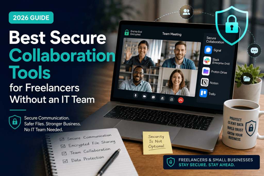 Best secure collaboration tools for freelancers without an IT team in 2026, featuring secure messaging, encrypted file sharing, and remote team collaboration.